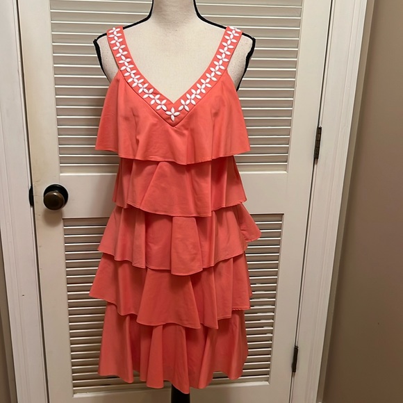 SL Fashions Tiered Dress in Tangerine, Size 8 - Picture 1 of 16